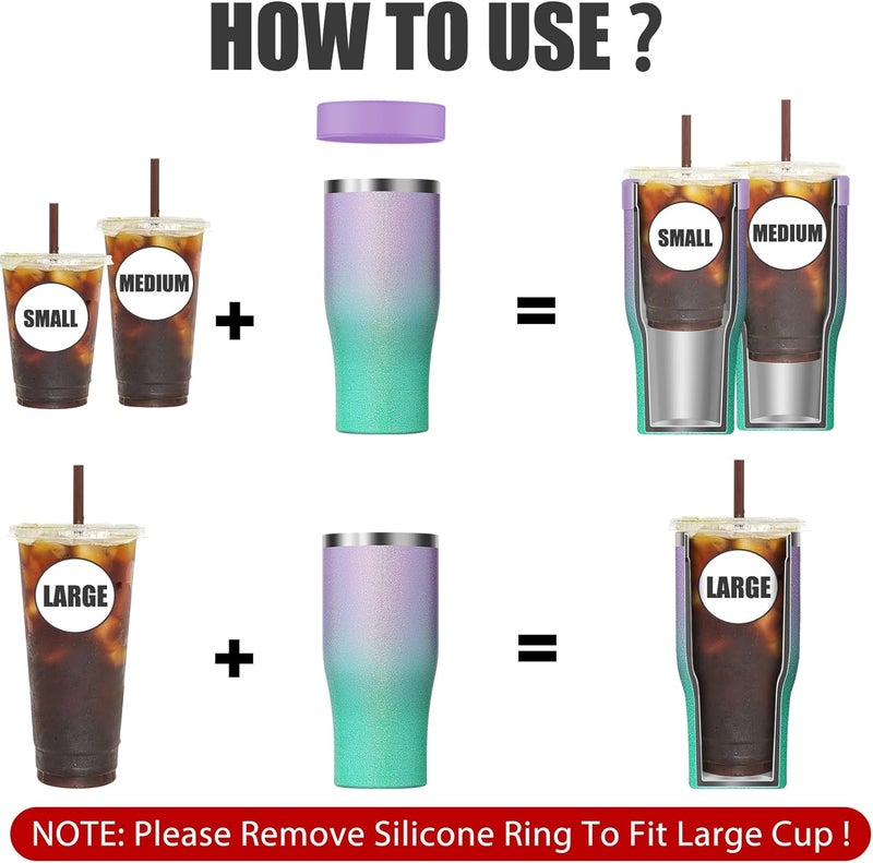 Niceyos Universal Iced Coffee Sleeve - Upgraded Double Wall Reusable Stainless Steel Holder Sleeves Insulator for Cold Drinks Fits Starbucks Dunkin Donuts McDonalds Small Medium Large Cups (Glitter) - Image 2